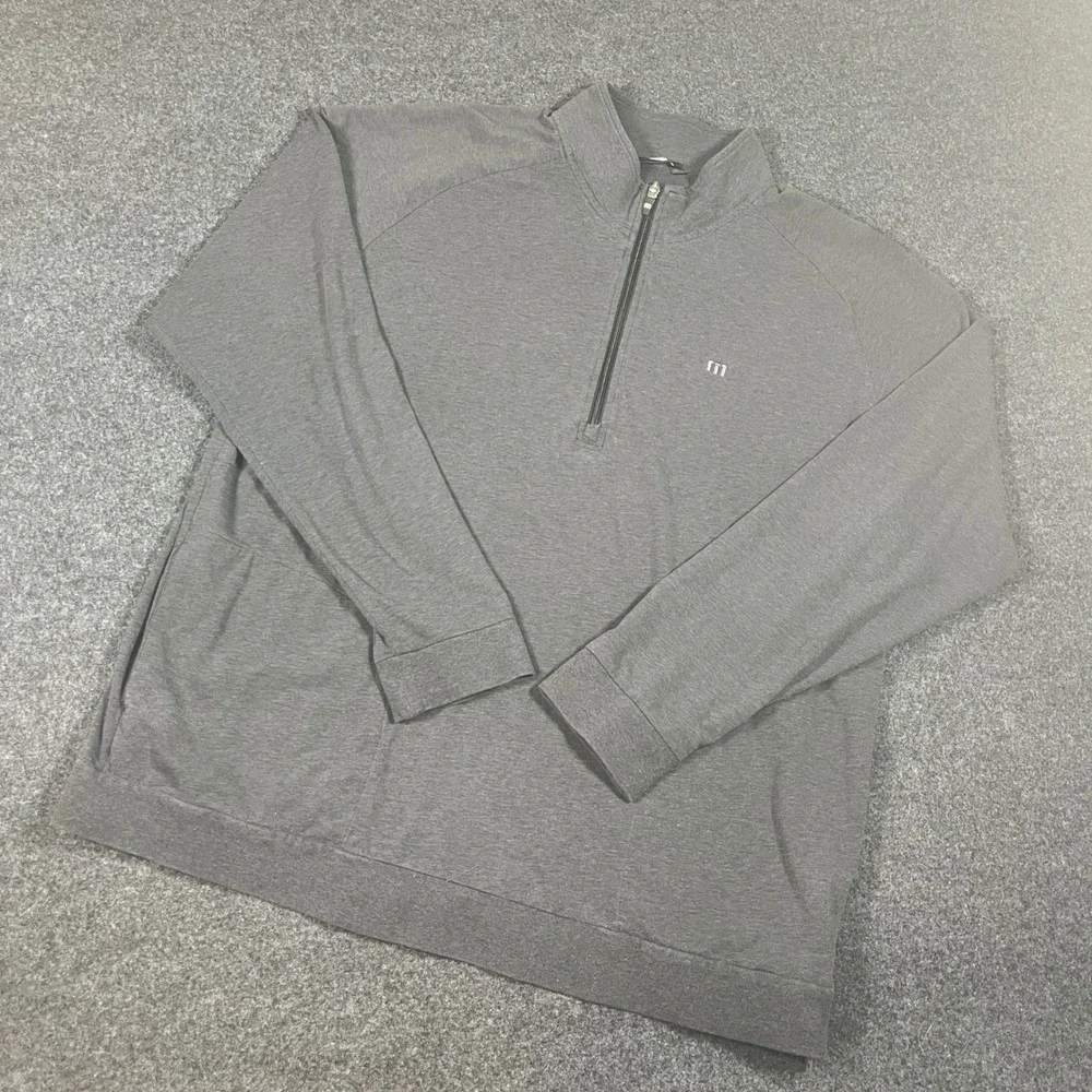 TravisMathew Mens XXL Grey Quarter Zip Pullover Golf Sweatshirt Heathered‎ Mock